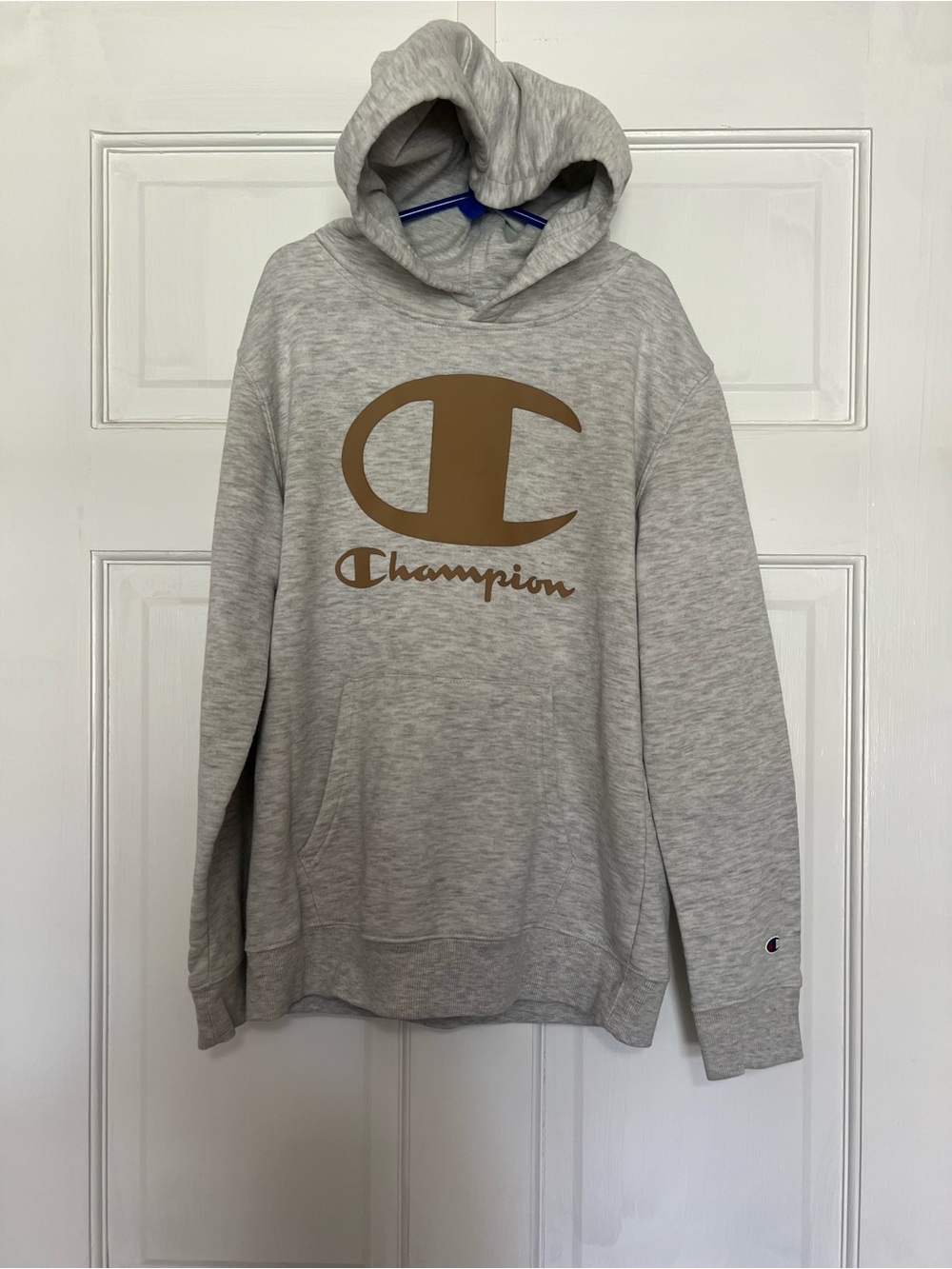 Champion Gray Hoodie with Brown Logo